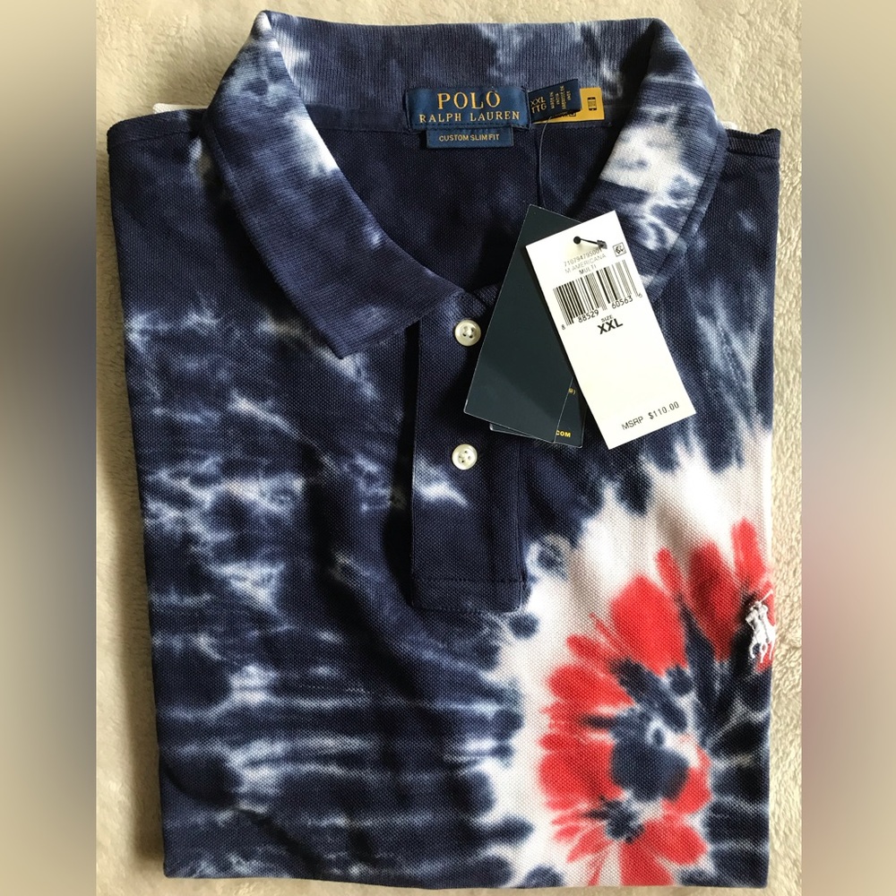Polo Ralph Lauren Blue and White Tie-Dye Polo Shirt